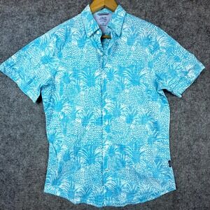 IZOD Saltwater Shirt Mens Small Blue Pineapple Print Relaxed Classic Button Up